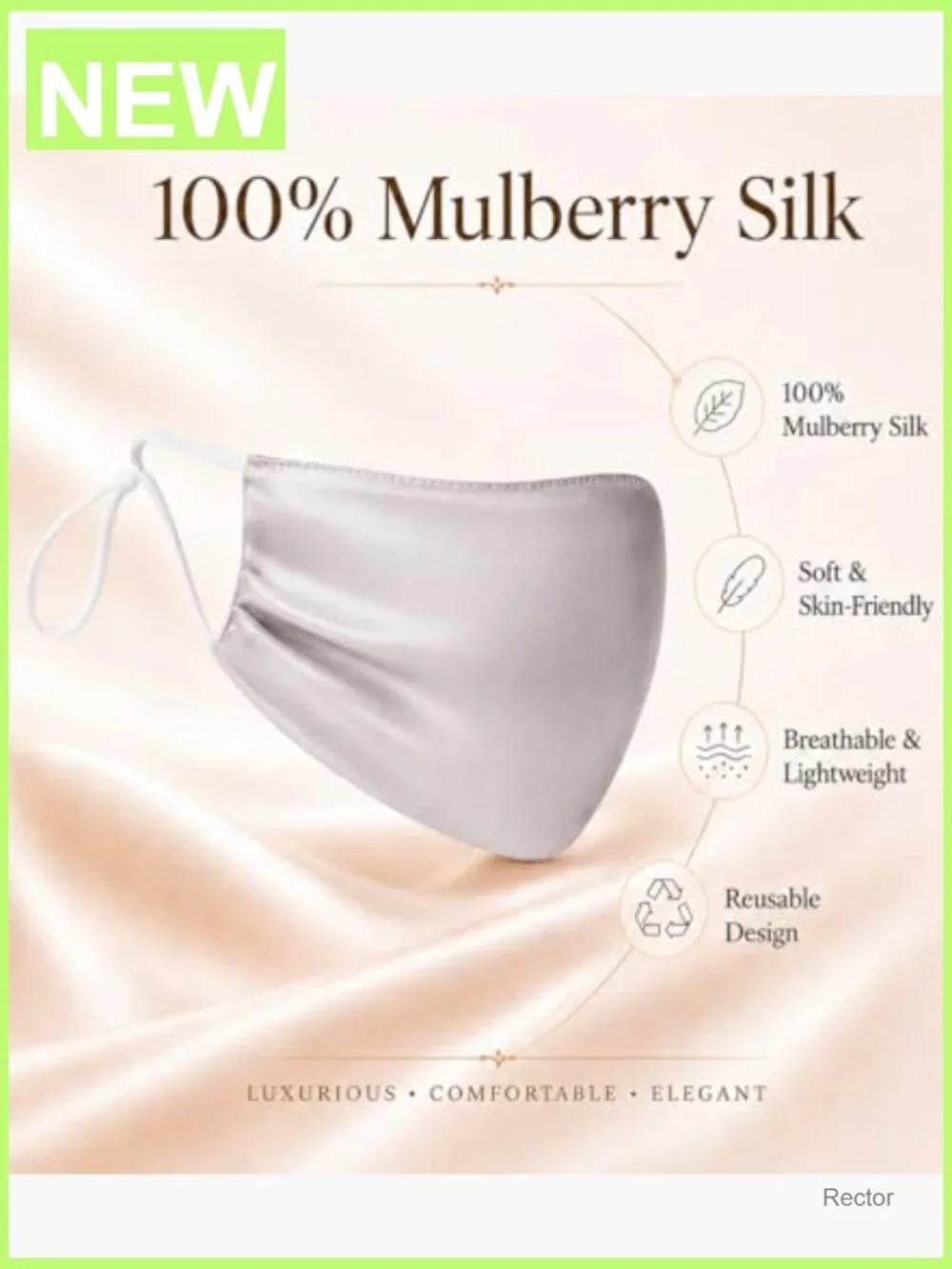 100% Mulberry Silk Face Mask, UPF50+ UV400 Sun Protection, Breathable for